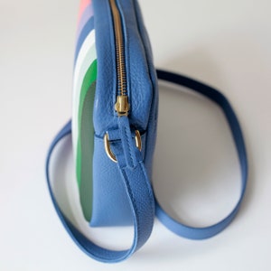 Medium Crossbody Zip Bag M Cornflower MiX, striped leather purse, shoulder bag, cross body purse, colorful handbag image 3