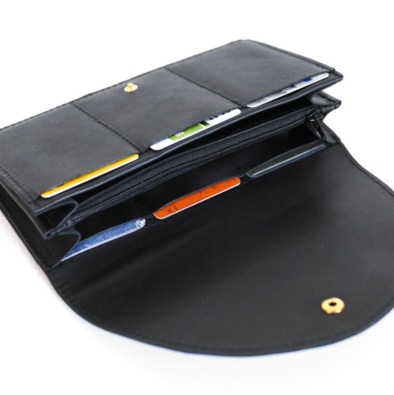Pochette noir, pochette en cuir, portefeuille secrétaire, grand portefeuille en cuir image 3