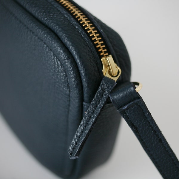 Handtasche "Zip" echt Leder Blau  Schultertasche, Ledertasche, Handtasche