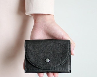 Kleines Portemonnaie echt Leder Schwarz, Geldbeutel, Geldbörse, Lederportemonnaie