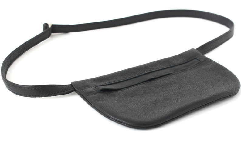 Belt Bag Black Leather, Flat Bum Bag, Hip Bag, Fanny Pack, Festival Bag, Crossbody Bag image 3