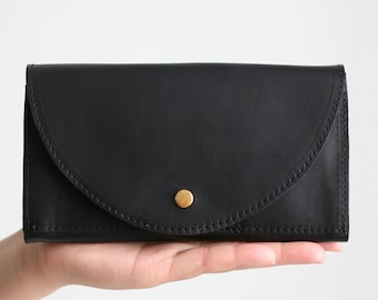 Clutch Portemonnaie echt Leder Schwarz,  Großes Lederportemonnaie, Kellnerportemonnaie