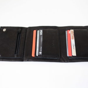 Cartera Trifold Cuero Negro, cartera plana, cartera para hombre, cartera para mujer, cartera de cuero imagen 2