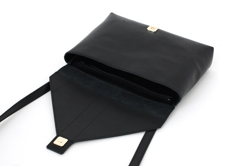 Schultertasche Envelope echt Leder Schwarz, Handtasche, Ledertasche Bild 6