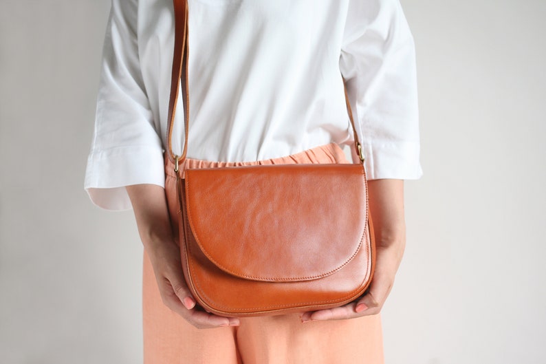 Crossbody Saddle Bag Cognac Brown minimalistic shoulder bag Etsy