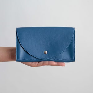 Pochette noir, pochette en cuir, portefeuille secrétaire, grand portefeuille en cuir Sea Blue