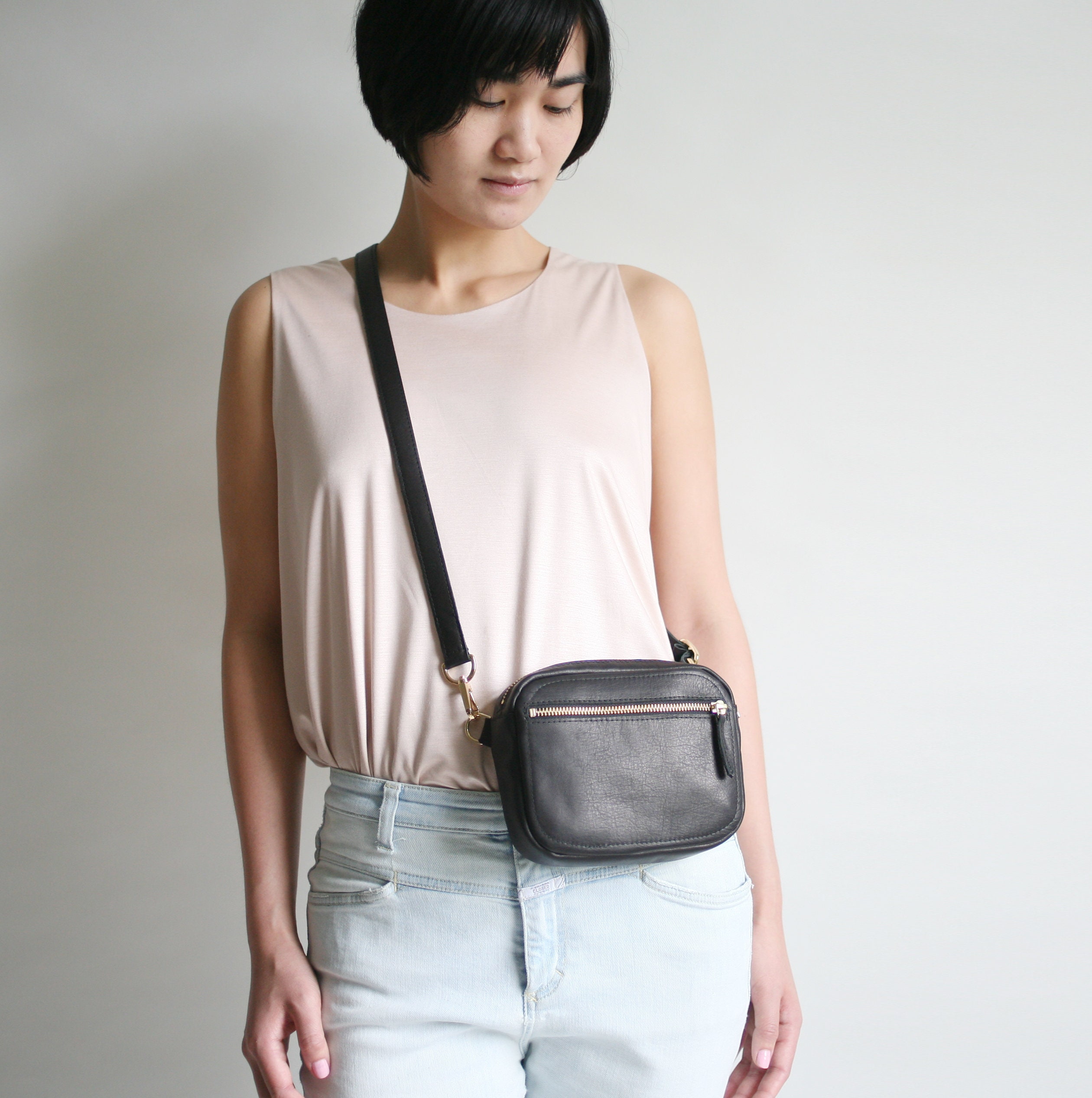 Clare V. Fanny Pack in Black Vlvt Leather