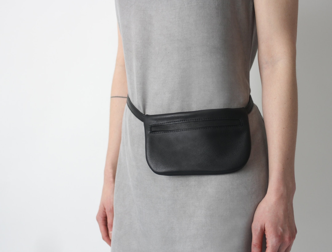 Belt Bag Black Leather Flat Bum Bag Hip Bag Fanny Pack - Etsy Hong Kong