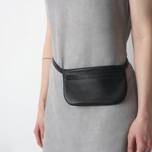 Belt Bag Black Leather, Flat Bum Bag, Hip Bag, Fanny Pack, Festival Bag, Crossbody Bag image 1