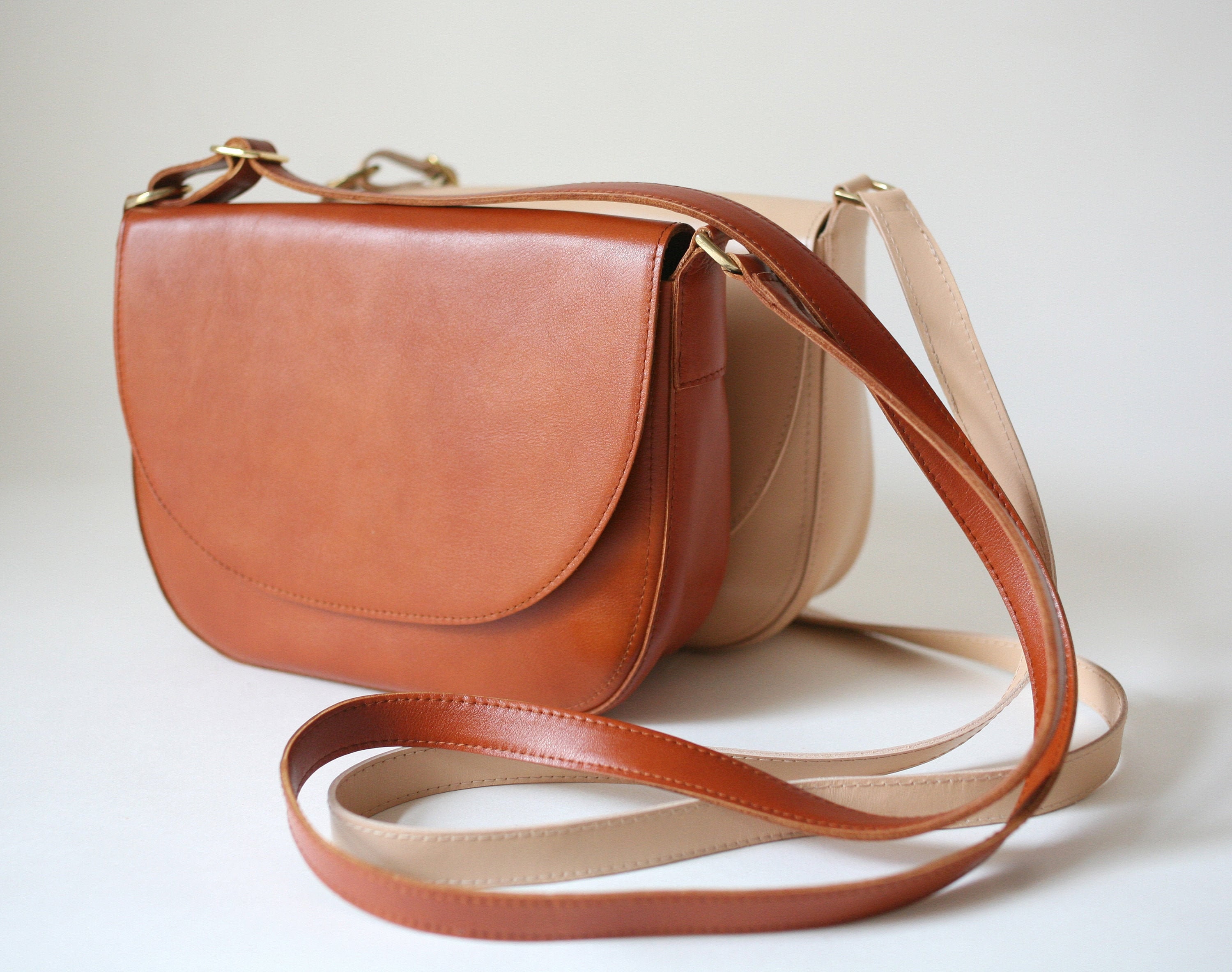 Crossbody Saddle Bag Cognac Brown minimalistic shoulder bag Etsy