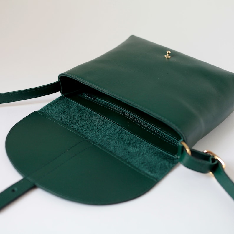 Crossbody Box Bag Forest Green Leather, bolso de cartera, bolso de cuero, bolso de hebilla imagen 7