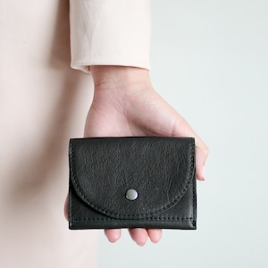Petit portefeuille en cuir noir, portefeuille plat pour femmes, petit sac à main en cuir, portefeuille pour hommes Black