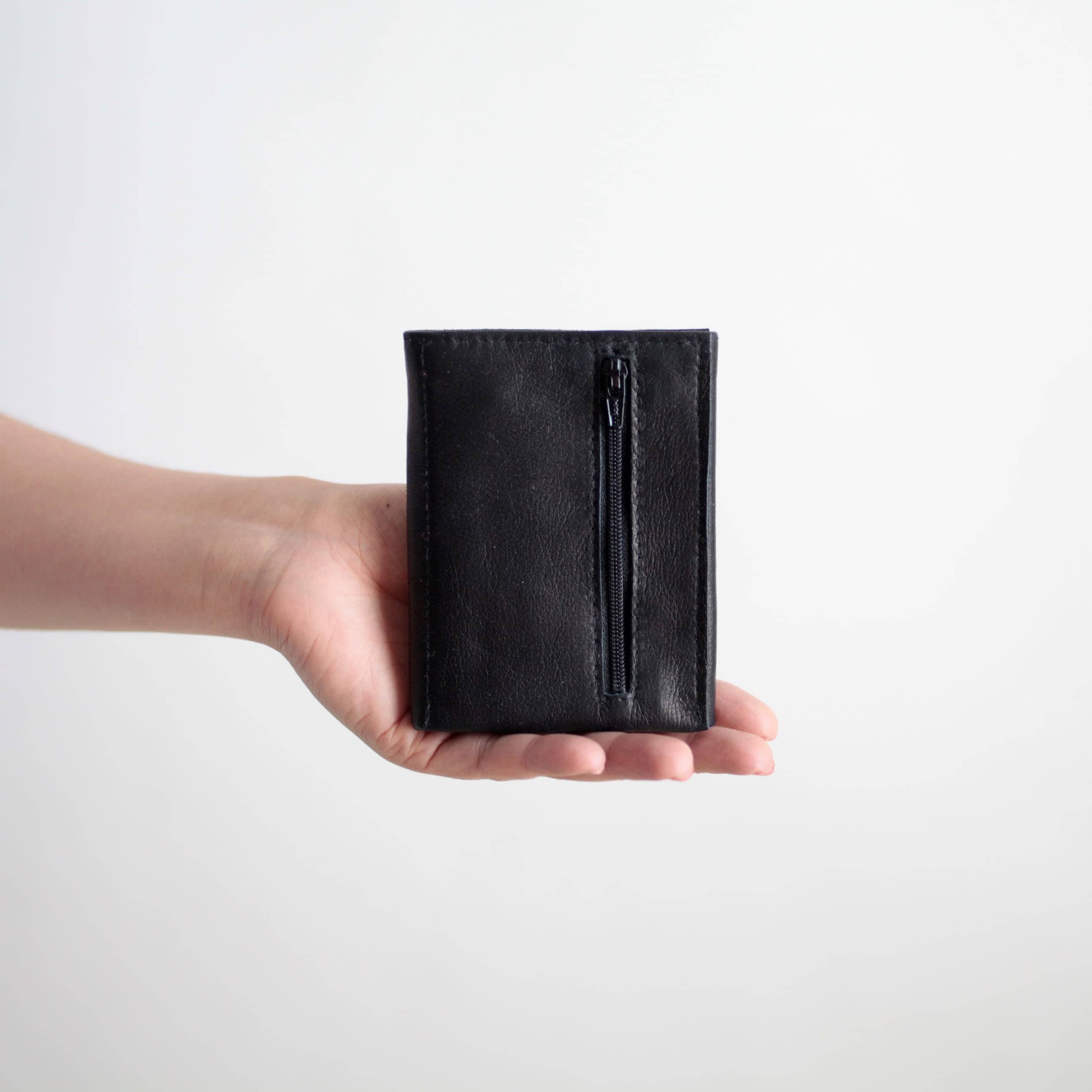 Lederportemonnaie "Fold" Schwarz, Geldbeutel echt Leder, Geldbörse