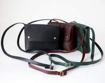 Minimalistische Schultertasche echt Leder Schwarz, kleine Schultertasche, Handtasche, 3 Farben erhältlich