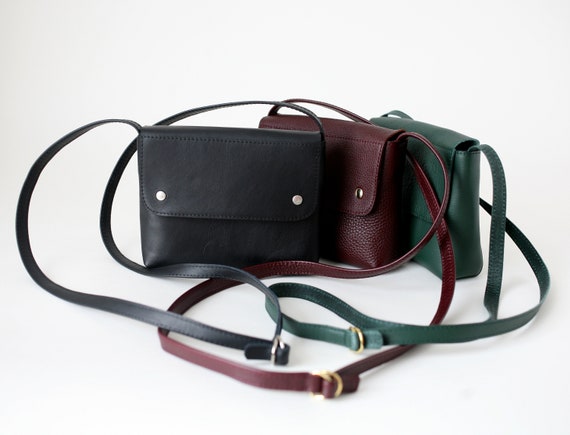 Leather Box Crossbody Messenger Bag in Black