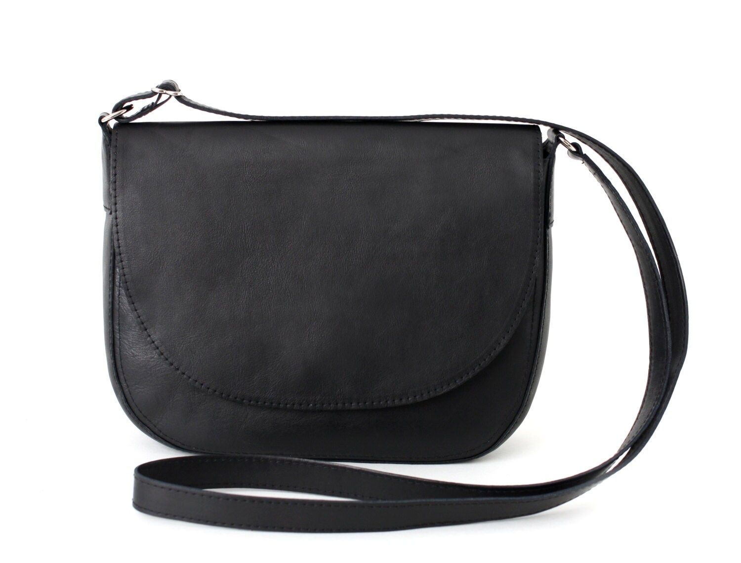 Crossbody Saddle Bag Black Leather Minimalistic Shoulder Bag Etsy
