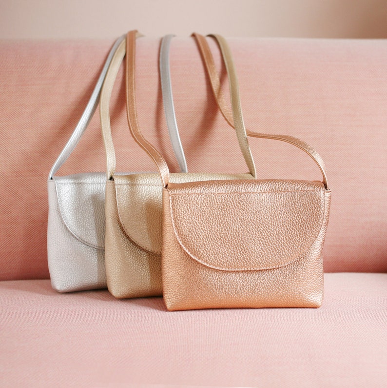 Minimalistische Schultertasche echt Leder Hellbeige, kleine Tasche, Handtasche, 13 Farben erhältlich Copper Rose