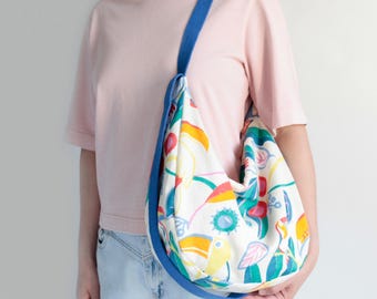 Upcycling Shoulder Poch Bag 90s Tropical: Handmade Crossbody Bag
