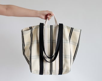 BIG Canvas Shopper avec double Twin Top Handels, sac fourre-tout, sac à bandoulière, sac de plage, shopper en coton