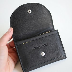 Petit portefeuille en cuir noir, portefeuille plat pour femmes, petit sac à main en cuir, portefeuille pour hommes image 2