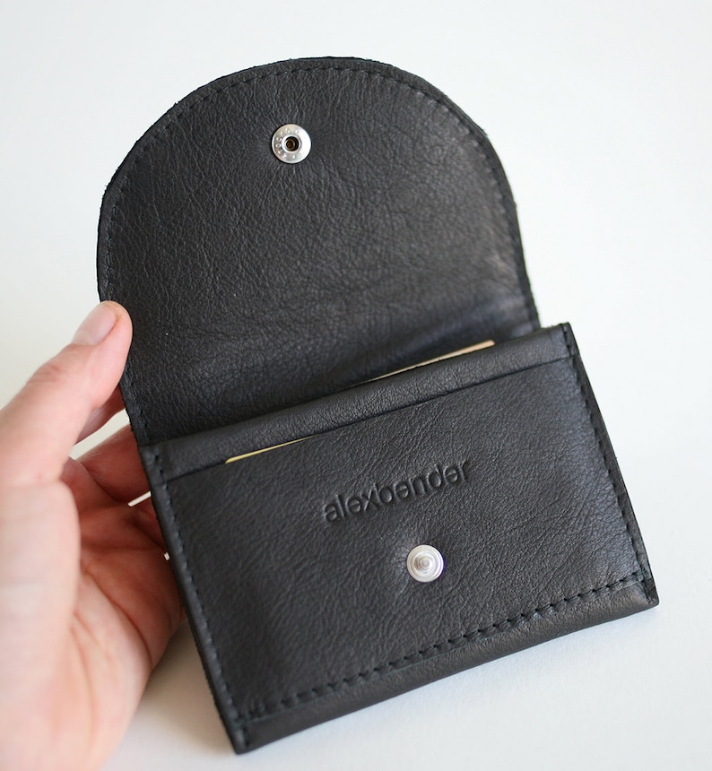 Small Wallet Black Leather, flat womens wallet, small leather purse, mens wallet image 2