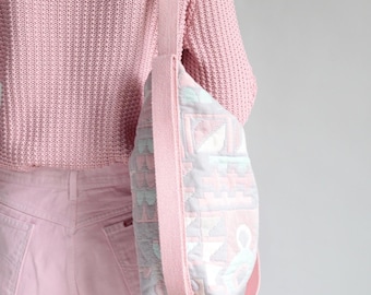 Upcycling  Shoulder Bag Pastel Quilted Fabric: Handmade Crossbody Bag