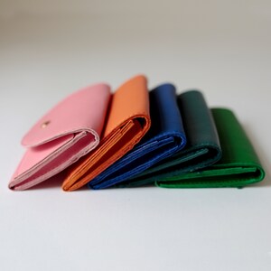 Cartera pequeña Flamingo Pink, cartera plana para mujer, monedero pequeño de piel, cartera para hombre Tangerine