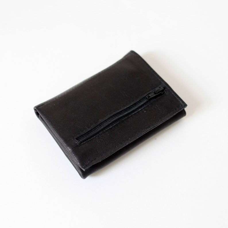 Cartera Trifold Cuero Negro, cartera plana, cartera para hombre, cartera para mujer, cartera de cuero imagen 4