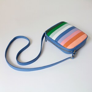 Medium Crossbody Zip Bag M Cornflower MiX, striped leather purse, shoulder bag, cross body purse, colorful handbag image 2