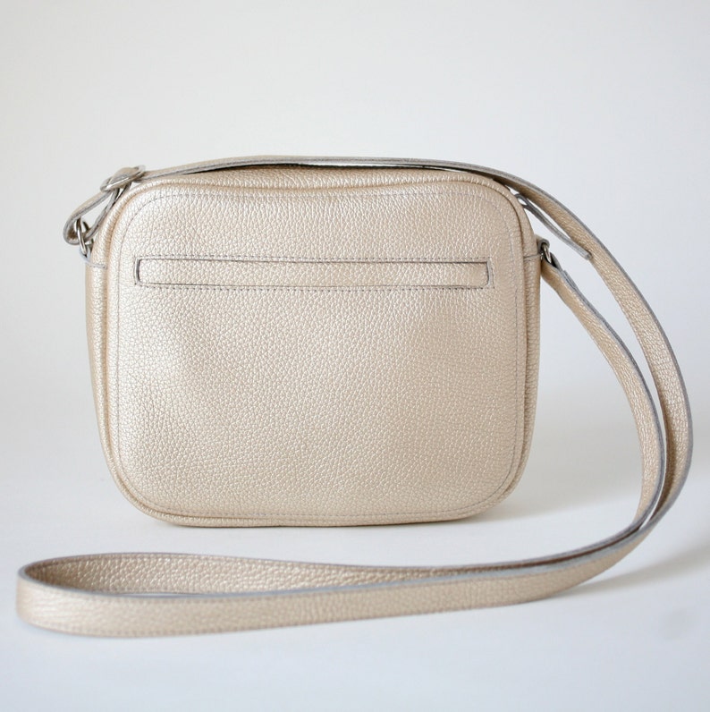 Crossbody Zip Bag M Blue Leather, leather purse, shoulder bag, cross body purse, handbag Light Gold