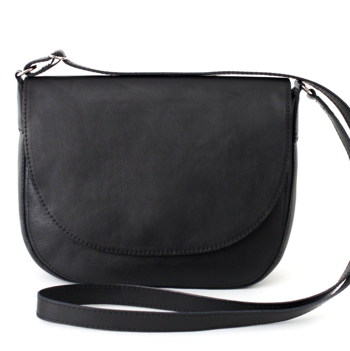 Ashwood Black Leather Adjustable Strap Crossbody Shoulder Bag Small (10” x  8”)