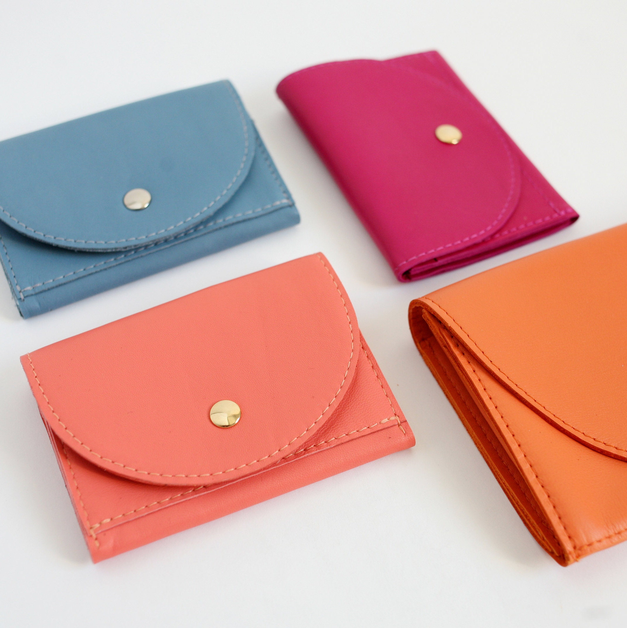 Small Wallet Tangerine flat womens wallet small leather Etsy