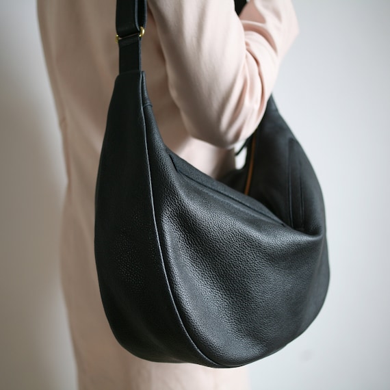 Crossbody Bag BANANA Black Shoulder Bag Soft Big Pouch Bag 