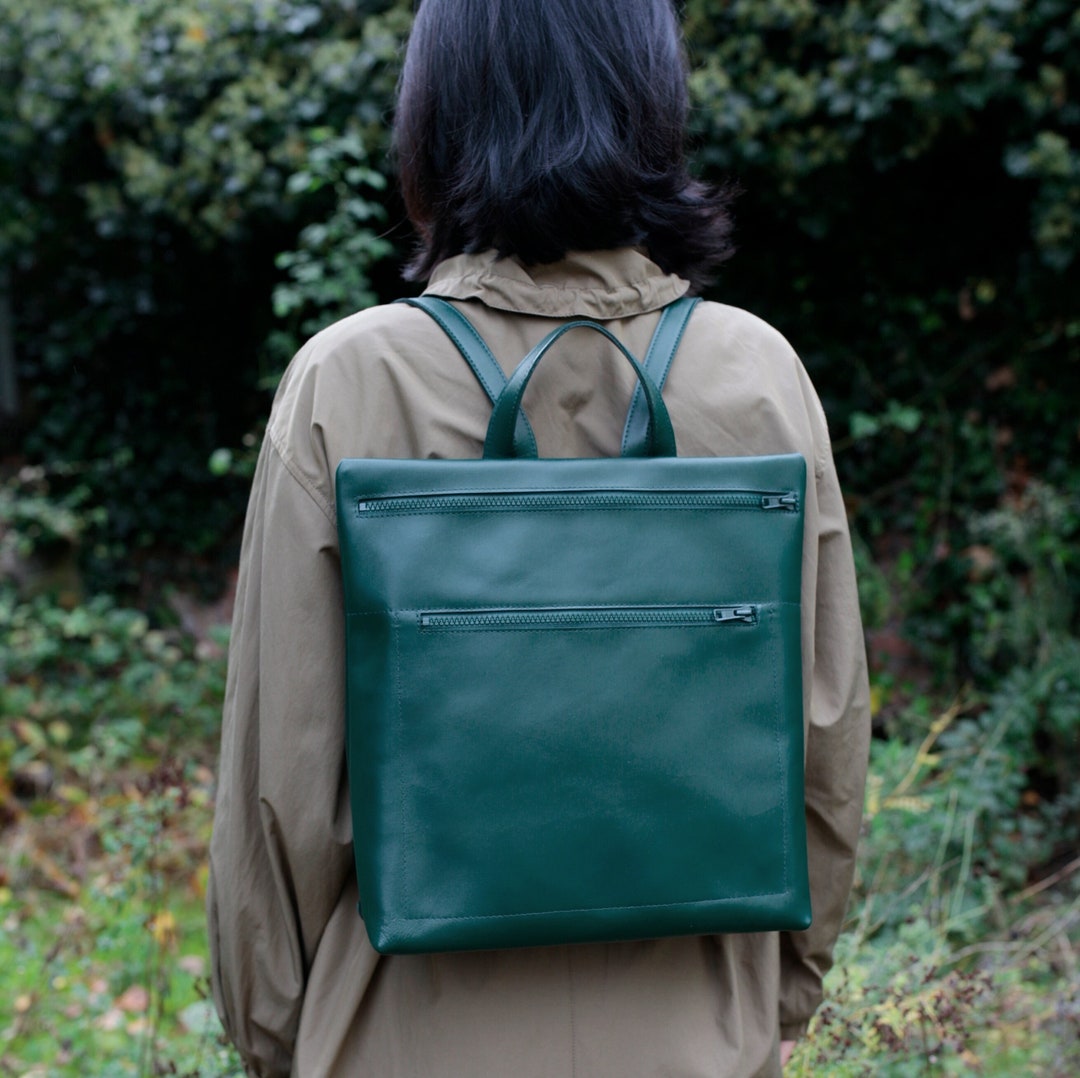 Leather Backpack Dark Green Backpack Purse Hipster Backpack Etsy