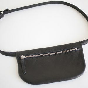 Belt Bag Mini Black, Leather Fanny Pack, Hip Bag, flat bum bag, festival bag, cross body purse image 4