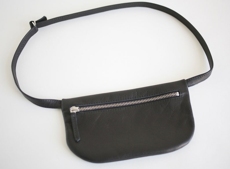 Belt Bag Mini Black, Leather Fanny Pack, Hip Bag, flat bum bag, festival bag, cross body purse image 4