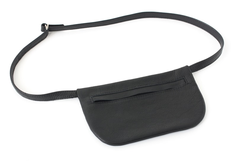 Belt Bag Black Leather, Flat Bum Bag, Hip Bag, Fanny Pack, Festival Bag, Crossbody Bag zdjęcie 2