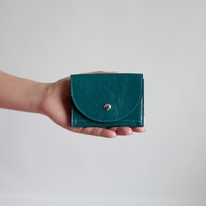 Petit portefeuille bleu sarcelle, portefeuille plat pour femmes, petit sac à main en cuir, portefeuille pour hommes