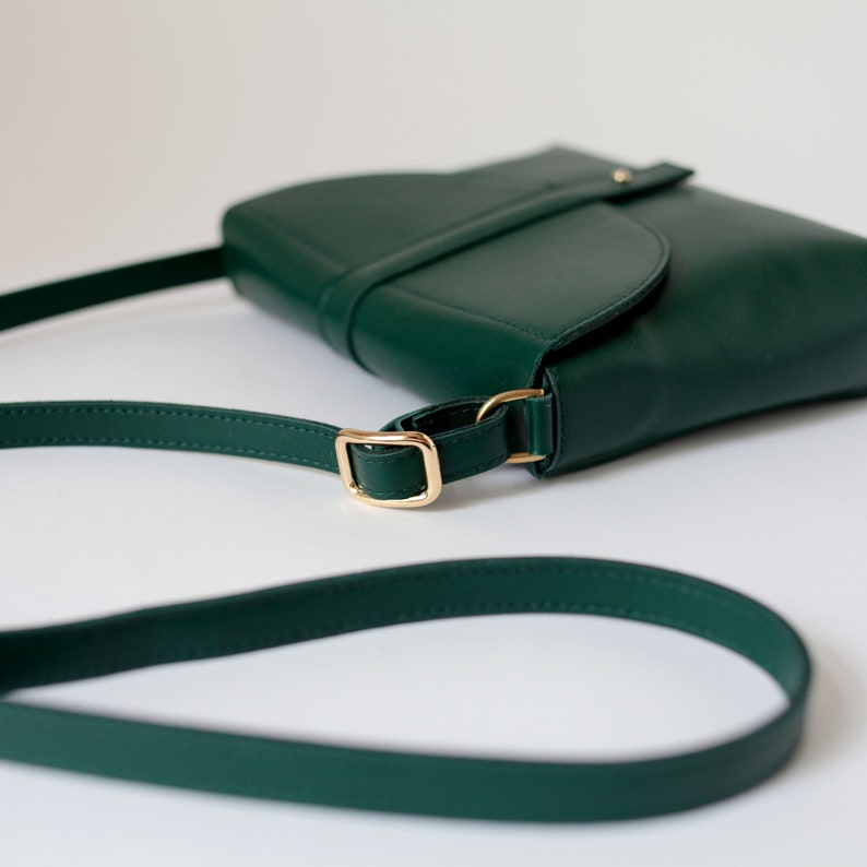 Crossbody Box Bag Forest Green Leather, bolso de cartera, bolso de cuero, bolso de hebilla imagen 2