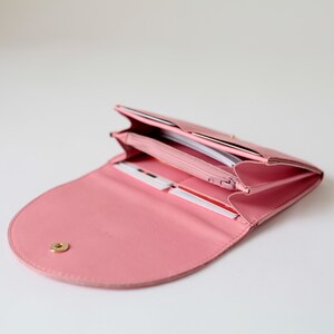 Clutch Wallet Medium Flamingo Pink, Leather Clutch, Secretary Wallet image 4