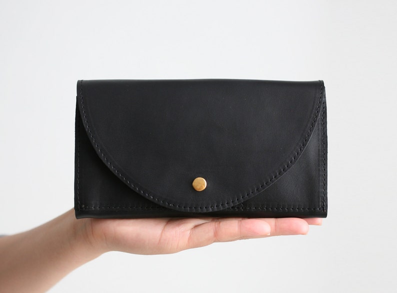 Pochette noir, pochette en cuir, portefeuille secrétaire, grand portefeuille en cuir Noir