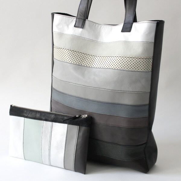 Multicolor Leather Tote With Matching Clutch, black cotton lining, shoulder bag, patchwork bag, laptop bag, handbag