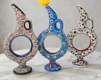 Handmade Ceramic Hittite Wine Jug Vase, Turkish Pottery Flower Vase, Boho Home Decor