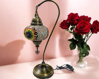 Handmade Turkish Mosaic Lamp | Colorful Table Lamp | Boho Home Decor