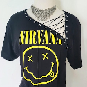 Nirvana Lace Up Band Top T Shirt - vintage, grunge, distressed, concert tee