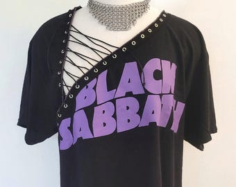 Black Sabbath Lace Up T Shirt, Size L
