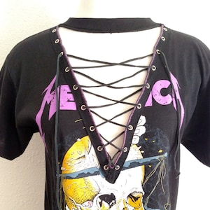 Metallica Lace Up T-Shirt - Rock Metal Band Top - distressed, grunge, concert tee, rock n roll