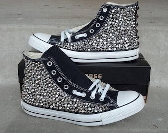 Custom Studded Converse Shoes, Rhinestone and Spike Studded High Top *ALL 4 sides studded*