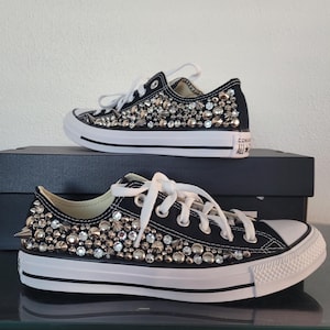 Custom Studded Converse,  Rhinestone and Spike Studded Converse Shoes *2 sides studded*