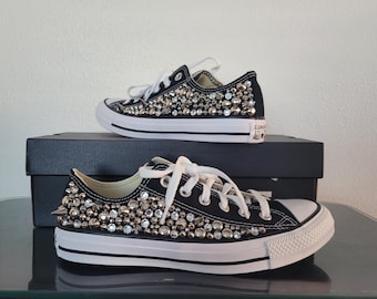 Custom Studded Converse,  Rhinestone and Spike Studded Converse Shoes *2 sides studded*